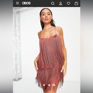 ASOS DESIGN fringed mini dress in red, EUC